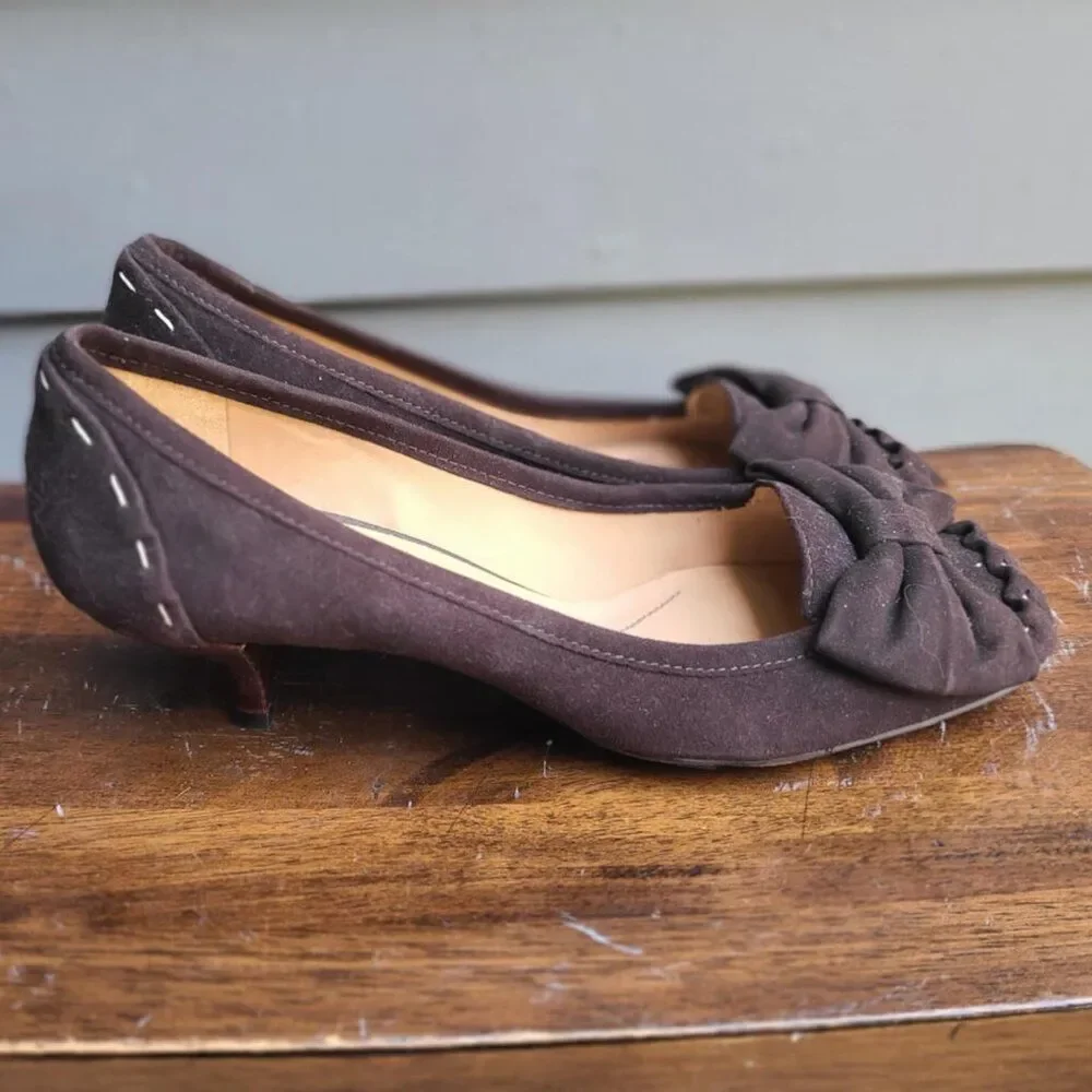 Kate Spade Linette Brown Suede Kitten Heels with Bow NIB!  NWT!  NEW! Size 7 1/2